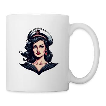 Matrosin mit Mütze Retro Portrait - Tasse - Weiß - Rechts