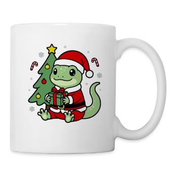 Süßes Kawaii Gecko-Weihnachtsbaum-Geschenketikett - Tasse - Weiß - Rechts