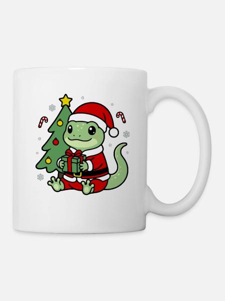 Süßes Kawaii Gecko-Weihnachtsbaum-Geschenketikett - Tasse - Weiß