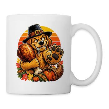 Thanksgiving Hund verteidigt Truthahn Retro - Tasse - Weiß - Rechts
