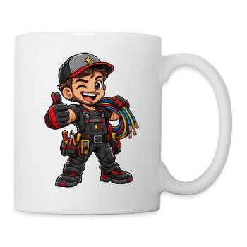 Elektriker Kawaii Style – Süßes Handwerkermotiv - Tasse - Weiß - Rechts
