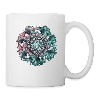  Keltisches Herz Mit Blumen Und Verschlungenen - Tasse - Weiß - Rechts