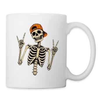 Skelettrocker mit oranger Kappe Halloween - Tasse - Weiß - Rechts