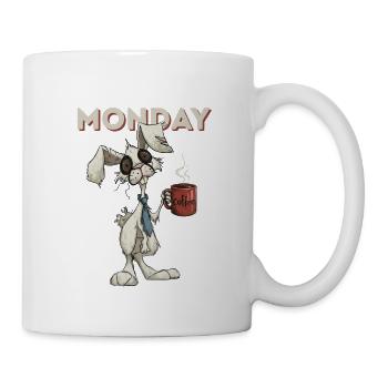 Montagshase mit Kaffee - Tasse - Weiß - Rechts