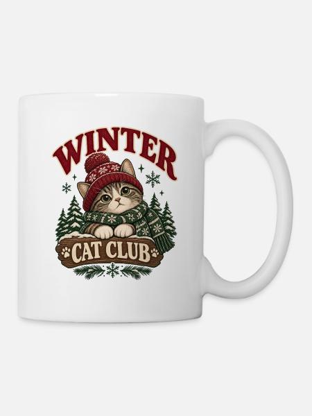 Winter Cat Club Gemütliche Katze - Tasse - Weiß
