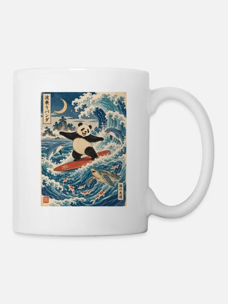 Panda, Surfen, Japanisch, Surfer, Pandabär - Tasse - Weiß