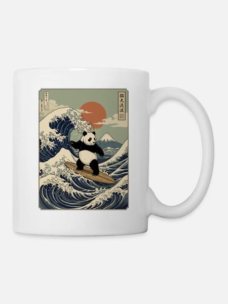 Panda, Surfen, Japanisch, Surfer, Pandabär - Tasse - Weiß