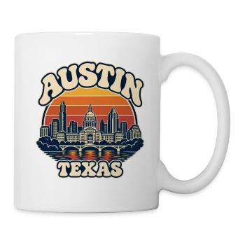 Texas Austin Skyline Retro-Sonnenuntergang - Tasse - Weiß - Rechts