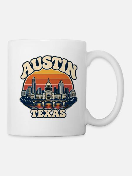 Texas Austin Skyline Retro-Sonnenuntergang - Tasse - Weiß