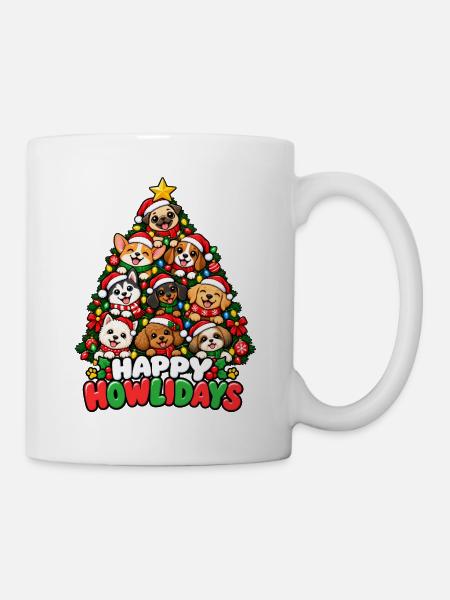 Happy Howlidays Hundebaum - Tasse - Weiß