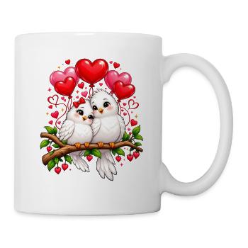 Süße Vögel Pärchen Liebe Valentinstag  - Tasse - Weiß - Rechts
