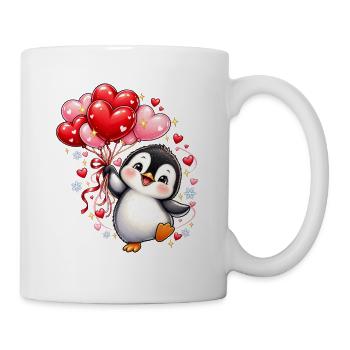 Pinguin Valentinstag Liebe Herzen Geschenk Süß - Tasse - Weiß - Rechts