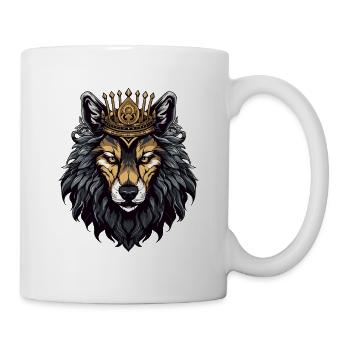 Wolf Kopf mit Krone - Tasse - Weiß - Rechts
