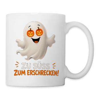 Zu süß zum Erschrecken – Geist mit Kürbisaugen - Tasse - Weiß - Rechts
