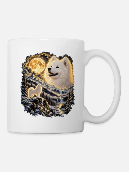 Labrador Hund Mondlicht Bergwelt - Tasse - Weiß