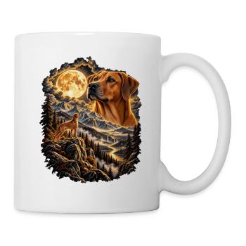 Schwarzer Hund Vollmond Waldmotiv - Tasse - Weiß - Rechts