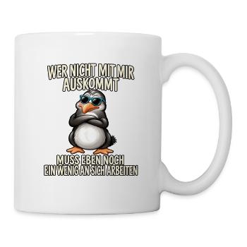 Pinguin mit Sonnenbrille – Arbeitsspruch - Tasse - Weiß - Rechts