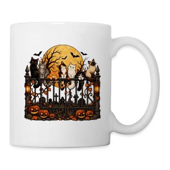 Mondnacht Katzen auf dem Zaun - Tasse - Weiß - Rechts