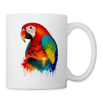 Tropical Sunset Palm Sea Beach Parrot Papagei - Tasse - Weiß - Rechts