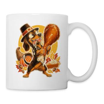 Thanksgiving Dackel mit Truthahn-Drumstick - Tasse - Weiß - Rechts