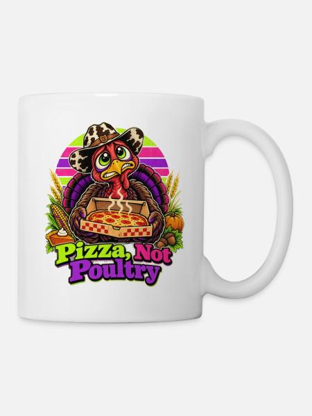 Thanksgiving-Truthahn mit Pizza-Cowboy-Spruch - Tasse - Weiß