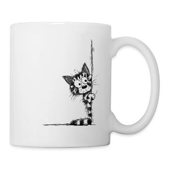 Getigerte Katze Sketch schaut um die Ecke - Tasse - Weiß - Rechts