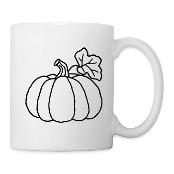 Halloween-Kürbis mit Blatt – Gekritzelte Skizze - Tasse - Weiß - Rechts