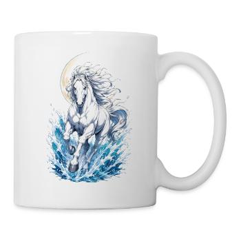 Majestätischer Weißer Pferd Wasserspritzer Halbmond - Tasse - Weiß - Rechts