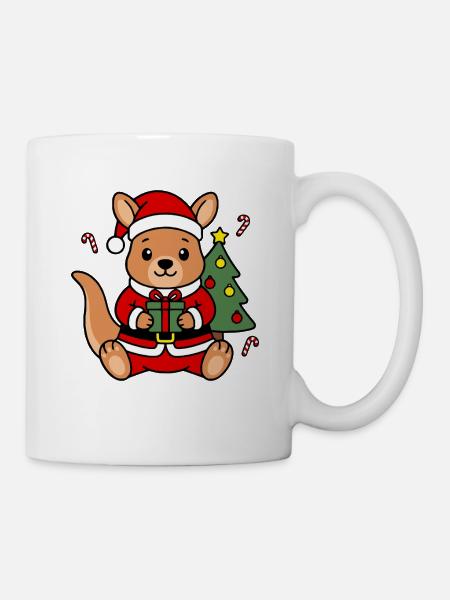 Kawaii-Weihnachtskänguru hält Weihnachtsgeschenk - Tasse - Weiß