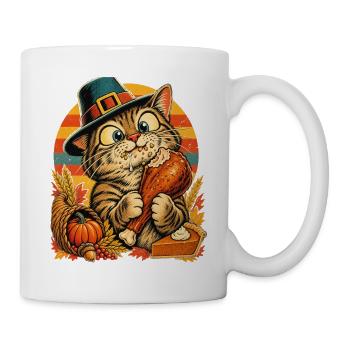 Thanksgiving-Katze mit erwischtem Truthahn - Tasse - Weiß - Rechts