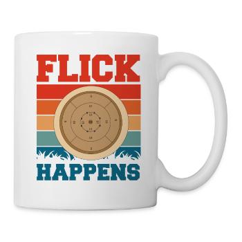Flick Happens – Lustiges Crokinole Brettspiel - Tasse - Weiß - Rechts
