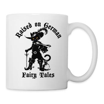 Raised on German Fairy Tails Gestiefelter Kater - Tasse - Weiß - Rechts