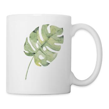 Monstera Blatt Aquarell Grün - Tasse - Weiß - Rechts