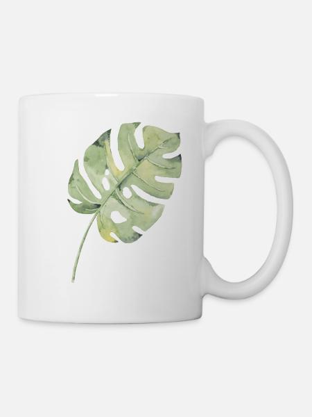 Monstera Blatt Aquarell Grün - Tasse - Weiß