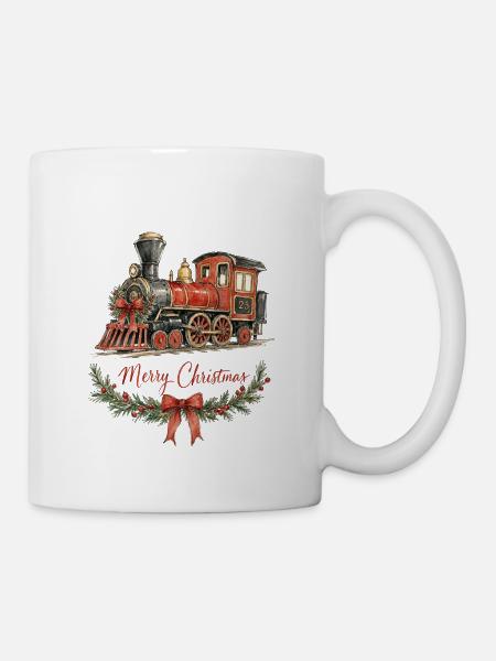Aquarell Weihnachtszug mit Kranz - Tasse - Weiß
