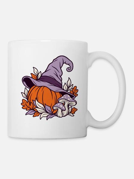 Herbstlicher Kürbis mit Hexenhut - Tasse - Weiß