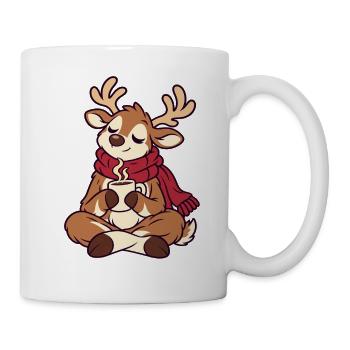Winterkuschel Rentier mit Tee - Tasse - Weiß - Rechts