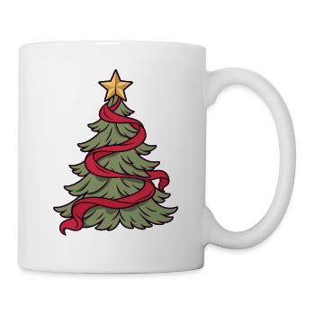 Weihnachtsbaum mit roter Band - Tasse - Weiß - Rechts