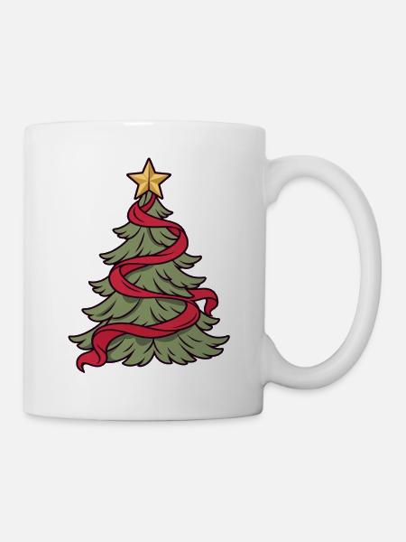 Weihnachtsbaum mit roter Band - Tasse - Weiß