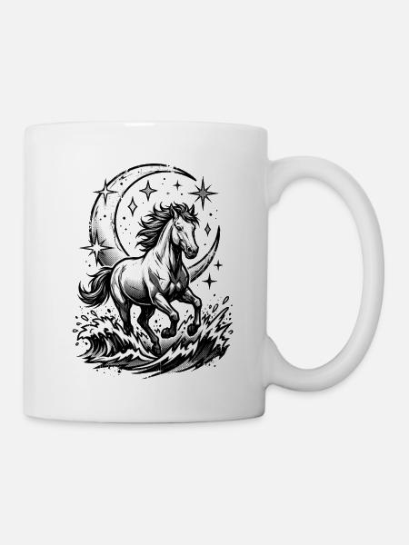 Himmlisches Pferd Halbmond-Comic-Halbton - Tasse - Weiß