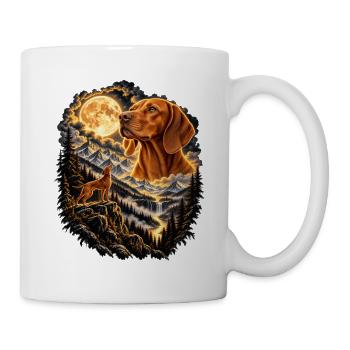 Spitz Hund Mondschein Bergwelt - Tasse - Weiß - Rechts