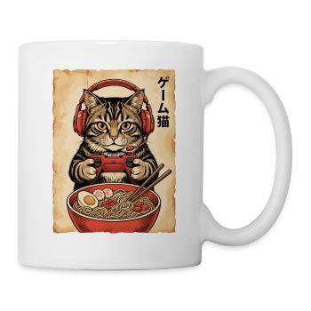 Gamer, Gaming, Japanische, Zocker, Katze, Ramen - Tasse - Weiß - Rechts