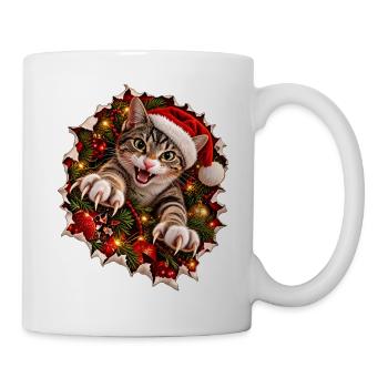Psycho-Weihnachtskatze – Krallenchaos zu Weihnacht - Tasse - Weiß - Rechts