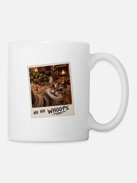 Ho Ho Whoops Katze Selfie Weihnachten - Tasse - Weiß