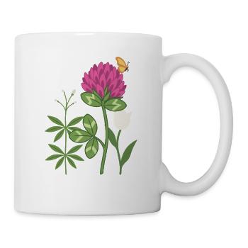 Tulpe Blumen Waldmeister Rotklee floral Zeichnung - Tasse - Weiß - Rechts