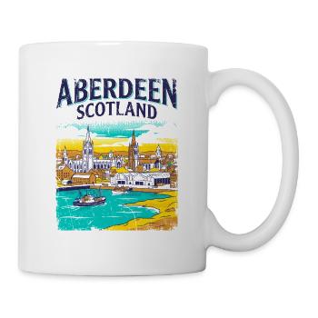 Retro Aberdeen Scotland City Skyline Novelty - Tasse - Weiß - Rechts