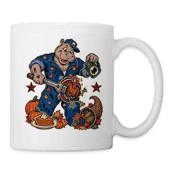 Thanksgiving Nilpferd-Mechaniker mit - Tasse - Weiß - Rechts