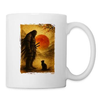 Samurai Bigfoot, Japanisch Grafik, Schwarze Katze - Tasse - Weiß - Rechts