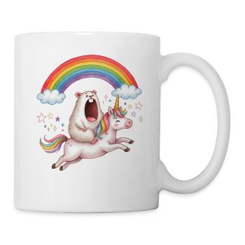 Schreiender Hamster reitet Einhorn Regenbogen - Tasse - Weiß - Rechts