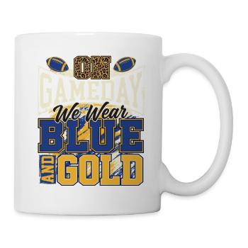 Am Spieltag tragen wir Blau und Gold – Football-Fan - Tasse - Weiß - Rechts